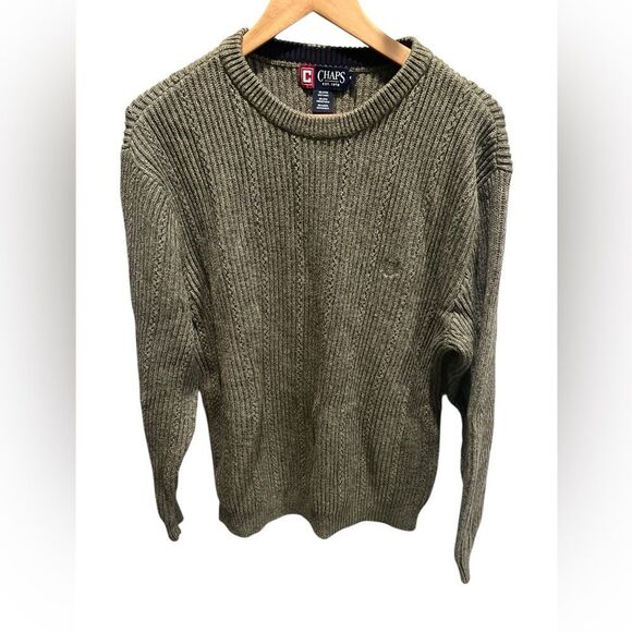 Chaps Sage Green men’s Crewneck Sweater with Ribbed Knit - Picture 1 of 3
